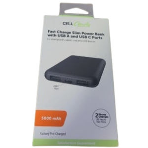 Fast Charge Slim Power Bank With USB A and USB C Port
