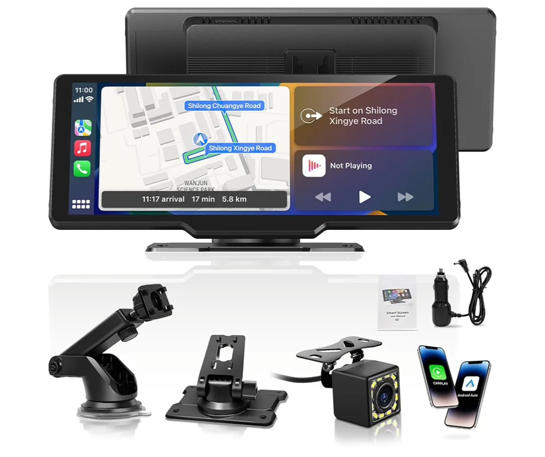 Portable Carplay Screen for Car, 10.26" Wireless Carplay Car Stereo & Android Auto Car Play Touchscreen with 1080P Backup Camera,GPS Navigation,Voice Control,5.0 Bluetooth (10.26inch)