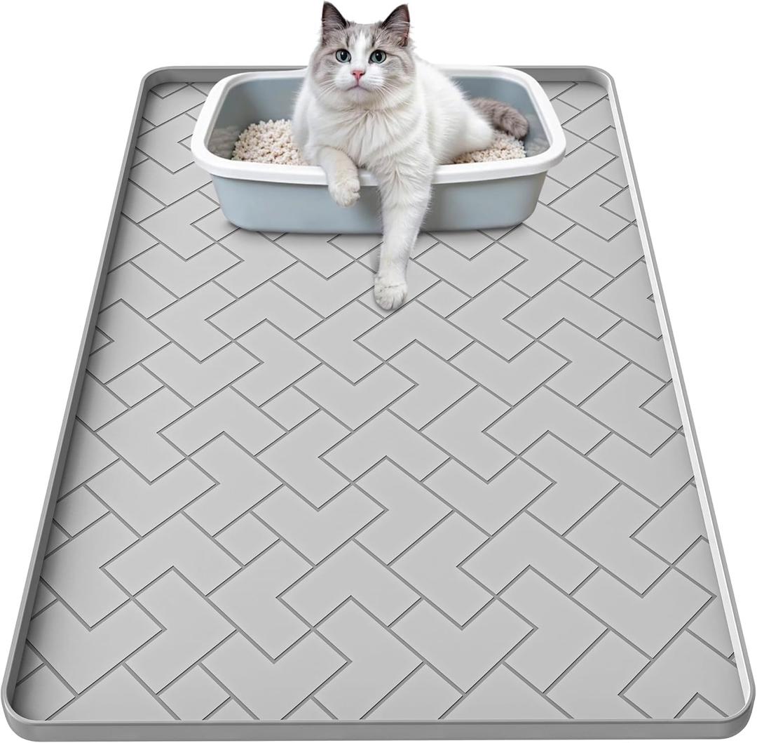 Silicone Cat Litter Mat for litter box 24" X 15"-Easy to Clean Cat Litter Trapping Mat, Waterproof, urine-proof and non-slip to keep the floor clean and tidy Gray