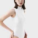 PUMIEY Women's Mock Turtle Neck Sleeveless Bodysuit Sexy Tank Tops Sharp Collection (White)