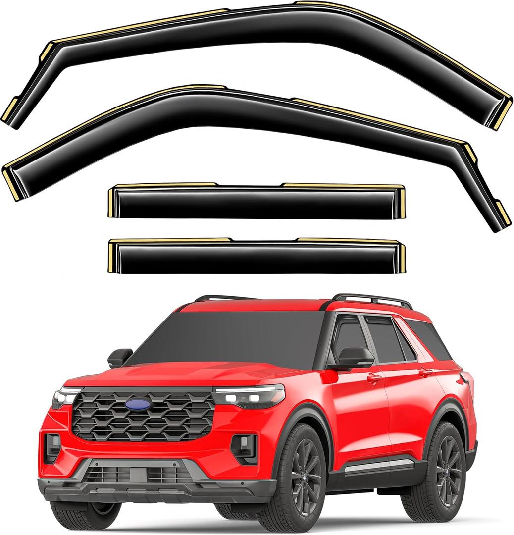 in-Channel Window Rain Guards Fit for Ford Explorer 2020 2021 2022 2023 2024 2025 2026 Extra Durable Window Visors Window Deflectors Vent Visors Vent Shades Car Accessories-4 pcs 2-Q10