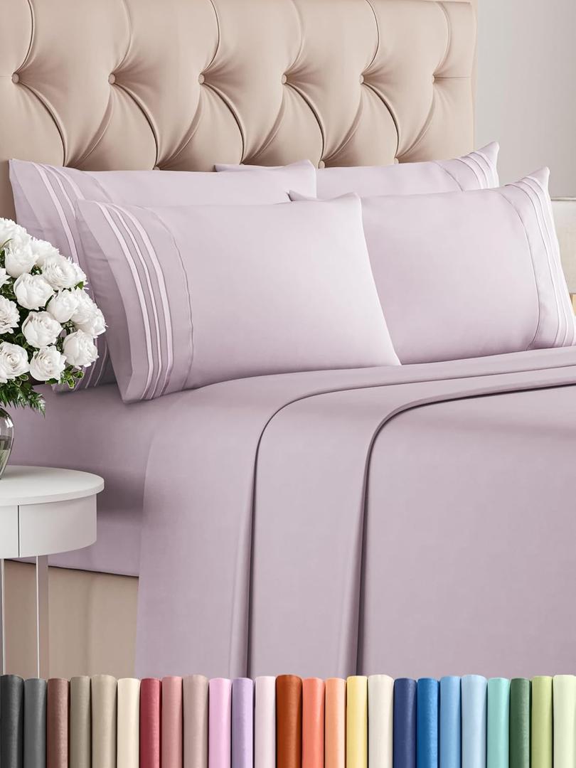 King 6 Piece Sheet Set - Comfy Breathable & Cooling - Soft Hotel Luxury Bedding Set with 8-16 Inch Deep Pockets - 1 Flat & 1 Fitted Sheet & 4 Pillowcases - Wrinkle Free & Easy Care - Light Lavender