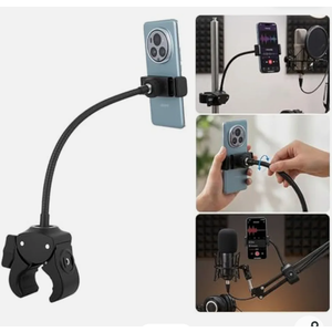 Phone Mount with 360° Rotation & Wireless Remote - Universal Adjustable Clamp for Mic Stands, Car Dashboard, Tripods | Compatible with iPhone, Samsung, GoPro, DSLR Cameras