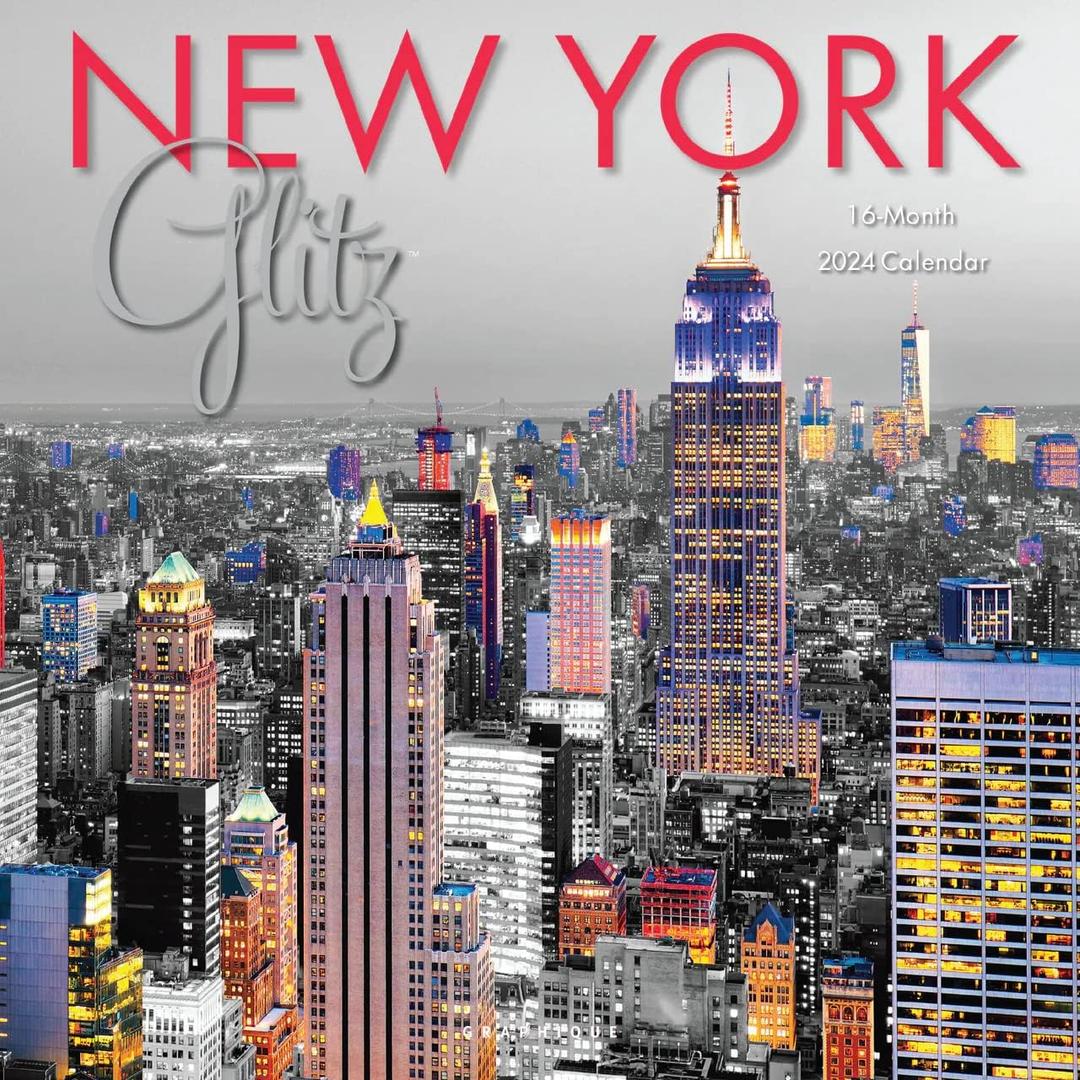 Graphique 2024 New York Glitz Wall Calendar | 12 x 12 | Thick Paper | Home & Office Organizer | Large Monthly Grid | 3 Languages & Marked Holidays | 4 Month Preview Page for 2025