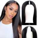 Amznlady 200% Density V Part Wig Human Hair Straight Human Hair Glueless Wigs with Drawstring Upgrade U Part Human Hair Wig for Women No Leave Out No Sew In Natural Color 20 Inch
