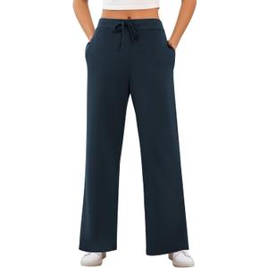 ZJCT Womens Sweatpants Wide Leg Loose Pants High Waisted Drawstring Casual Baggy Lounge Yoga Pants with Pockets (Large, Navy Blue)