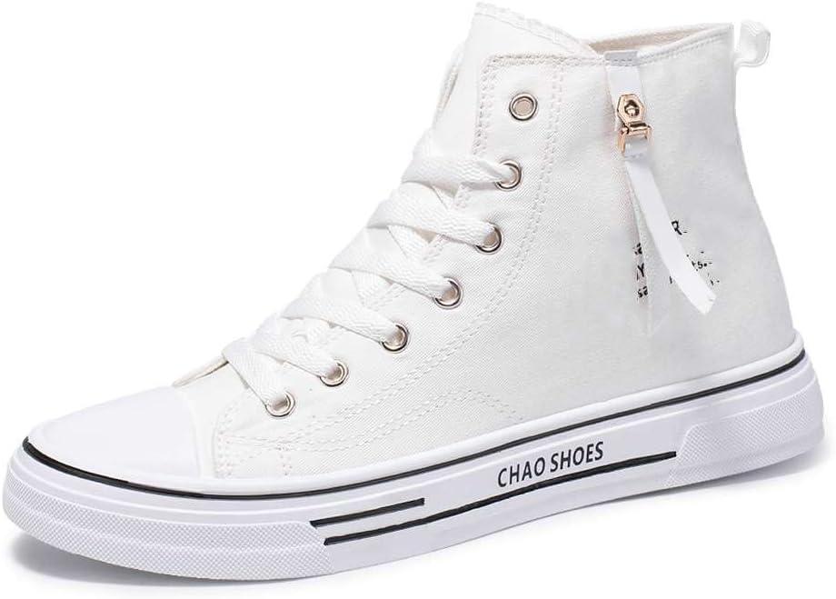 WILTENA Men's Fashion High Top Street Canvas Sneakers Boy's Casual Outdoor Youth Shoes (8, White)