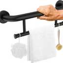 Oil Rubbed Black Grab Bar 17 Inch w/Towel Holder, iHansee Stainless Steel Shower Towel Bar Bathroom Balanced Support Handle, Wall Mount Safety Handrail Grab Rail for Elderly Senior Handicap Disabled