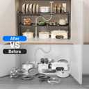 Mustorn Pots and Pans Organizer Under Cabinet, Expandable 2 Tier Under Sink Organizers and Storage Adjustable Height Kitchen Pot and Pan Lid Holder Rack with 6 Dividers(6panels,1 Pot rack, Black)