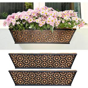 Maxona Wall Planter, 2 Pack, 24 Inch Railing Hanging Planter with Coco Liner for Outdoor, Metal Balcony Garden Plant Basket Deck Rail Fence Window House Horse Trough Porch