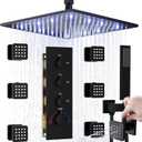 Full Body Rain Shower System - 16inch Matte Black LED Rain Shower Thermostatic Faucet Set - Spray Jet with On-off Switch, Can Run Together