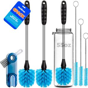 Holikme  Brush Set, 14" Long Handle Stainless Steel Cleaner,  Straw Brushes, 3-in-1 Cleaning Brush for Water and Baby Bottles, Straws - Blue