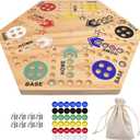 Original Marble Game Wahoo Board Game 20-Inch Double Side Painted Wooden Fast Track Board Game for 6 Player and 4 Player, 6 Colors 36 Glass Marbles 8 Dice for Family Game Night, Friends Party