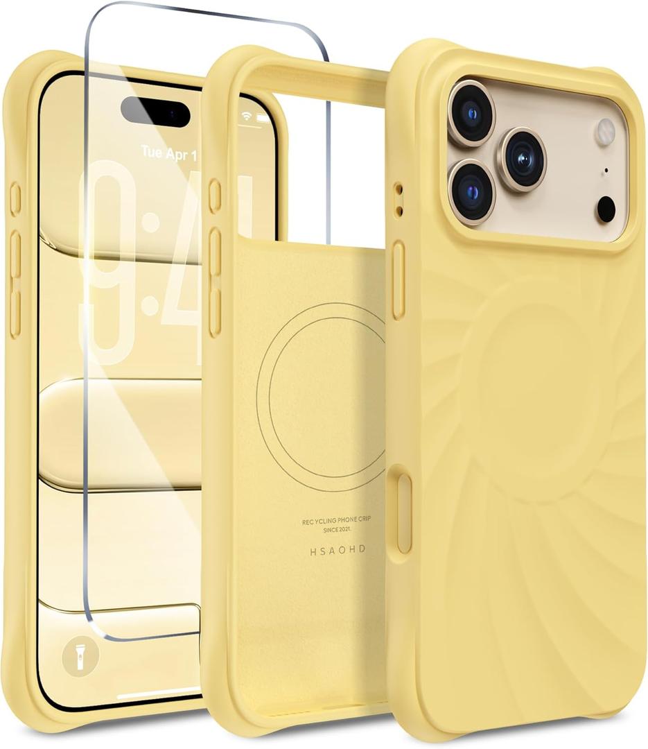 Magnetic for iPhone 17 Pro Case 6.3", Compatible with MagSafe, [Integrated Silicone Camera Control Cover] [Screen Protector], 2X MIL-STD Drop Protection Case for iPhone 17 Pro, Yellow