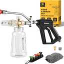 Foam Cannon with Short Pressure Washer Gun, Dual Connector Accessories, Snow Soap Attachment for Car Wash, 5 Nozzles Tips with Holder, 1/4 Quick Connect, Additional 1.1 mm Orifice Nozzle