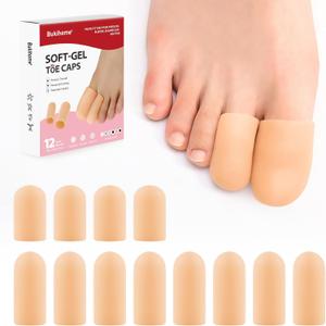 Bukihome 12 Pcs Gel Toe Cap, Toe Protector for Women Men - Cushions and Protects to Cover Toes, Relief Toe Pain from Ingrown Toenails, Corns, Blisters, Hammer Toes (8L + 4S) (Multi-Size, Beige)