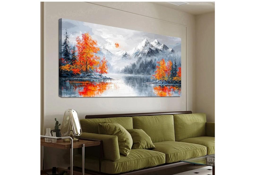 Canvas Oversized Wall Art Decor Wall Art Pictures for Living Room Artwork for Walls Large Vintage Forest Wall Art Prints Canvas Art Wall Decor Landscape Mountain Wall Art Bedroom Home Art Decor 29" X 58"