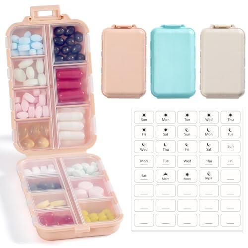 1 Pack, 14 GRIDS Travel Pill Organizer Box with Labels - Travel Medicine Case Kit - Pocket Daily Pharmacy Container - Travel Medication Holder Dispenser for Fish Oil Vitamin Supplement Storage