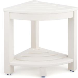 HDPE Corner Shower Stool,Shower Bench Seat with Storage Shelf for Shaving Legs Plastic Spa Bath Step Foot Rest for Bathroom Small Place (White)