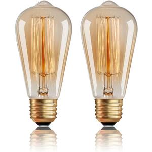 ST64 Incandescent Light Bulbs Antique Edison Light Bulbs 110V 60W 2 Pack,280LM 2200K Amber, Dimmable E26/E27 Base Vintage Bulbs Decorative Incandescent Bulb for Chandeliers Wall Sconces