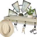 RootyHeart Windmill Key Holder Wall Mount, Decorative Wall Mounted Key and Mail Rack with Shelf, Farmhouse Wall Decor, 4 Rustic Hooks for Coats & Keys, Gray Western Key Holder