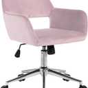FurnitureR Home Office Chair, Mid Back Velvet Upholstered Vanity Desk Chairs with Rolling Wheels, Adjustable Task Chair for Living Room, Bedroom, Make-up, Studying, Small Spaces - Blush