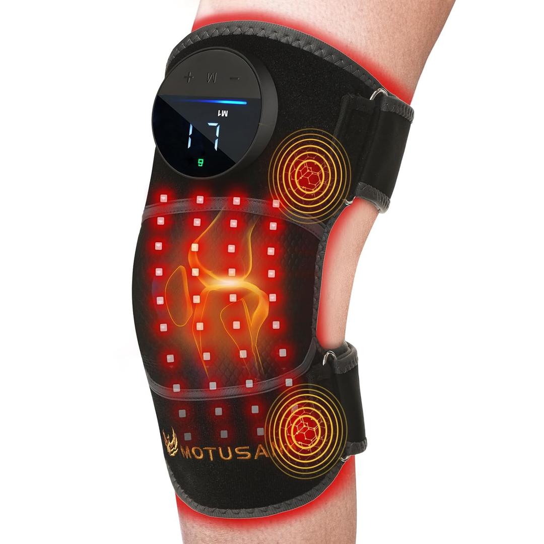 Red Light Therapy Knee Brace,Knee Massager with 660nm & 850nm red light therapy,Rechargeable Controller,Heated Function for Body,Pain Relief in Knee,Joint,Elbow,and Shoulder (Black)