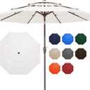 JEAREY 9FT 3 Tier Patio Umbrella Outdoor Market Umbrella Table Umbrellas with 8 Ribs 1.5 Pole Push Button Tilt and Crank UV Protection for Garden,Off-white