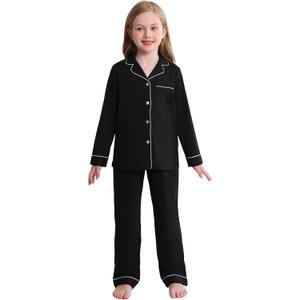 Veseacky Girls Pajamas Sets 100% Cotton PJ ButtonDown Long Sleeve 2 Piece Pajamas Set Boys Girls Pjs for Ages 5-14 (120-160)
