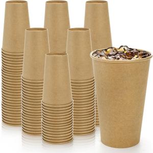 180 Pack 16 Oz Paper Coffee Cups, Kraft Disposable Brown Paper Cups, Unbleached Leak-proof Hot Drink Cup Water Beverage Juice Drinking Container for Home, Party, Office, Cafe