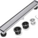 Linear Shower Drain 30 Inch Brushed Nickel with Tile Insert Grate, Rectangle Floor Drain 304 Stainless Steel Including Hair Strainer