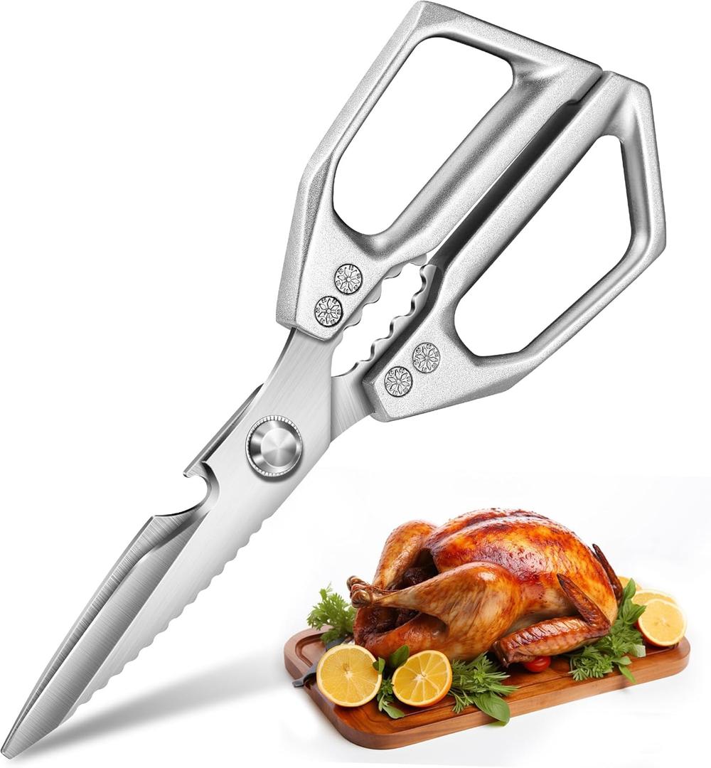 Kitchen Scissors for Food Japanese - Poultry Shears, Japanese All Purpose Heavy Duty for Chicken Wing/Bone, Meat, Quail, Fish, Turkey, Vegetables, Stainless Steel Cooking Aid Scissors, Dishwasher Safe
