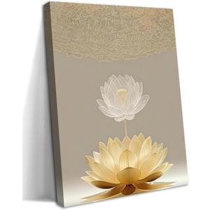Framed Lotus Flower Canvas Wall Art Spiritual Meditation Poster Print, Mindset for Zen, Peaceful Picture Painting Wall Dcor for Living Room, Bedroom, Office 12x16 Inches