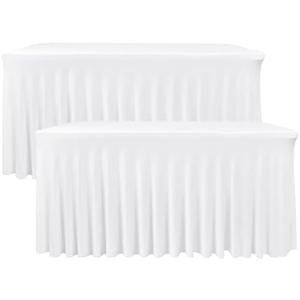 Nasitos White Rectangle Table Skirts, 2 Pack - 72 x 30 Inch - Stretch Spandex Fitted Table Clothes, Cocktail Tablecloths for Party, Banquet, Birthday