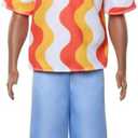 Barbie Fashionistas Ken Doll #220 with Behind-The-Ear Hearing Aids & Broad Body Wearing a Removable Orange Patterned Shirt, Shorts & Jelly Sandals