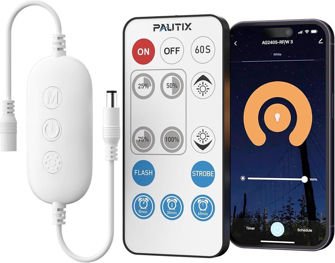 PAUTIX RF WiFi Smart Remote Dimmer for Single Color LED Strip Lights,Compatible with Alexa and Google,14-Key Wireless Remote,DC 12-24V Controller for 3528/2835/5050/COB LED Strip Light (One Port)