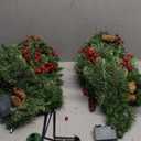 Outdoor Christmas Tree Frosted Urn Filler 2 Set, Pre-lit Artificial Xmas Tree with Cones & Red Berries, Small Christmas Tree with 70 Warm Lights