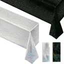 2 Pcs Black & Silver Holographic Laser Tablecloths Shiny Plastic Table Cloths 40" x 108" Black and White Classical Halloween Events Birthday Party Decor Anniversary Supplies