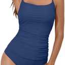 Eomenie Women's Swimsuit Tankini Tummy Control Bathing Suits Two Piece Full Coverage Slim Swim Suits with High Waisted Bottom size L