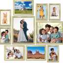 Icona Bay Combination Gold Picture Frames Set - 10 PC (Five 4x6, Three 5x7, Two 8x10), Classy Contemporary Style, Maestro Collection for Wall Gallery