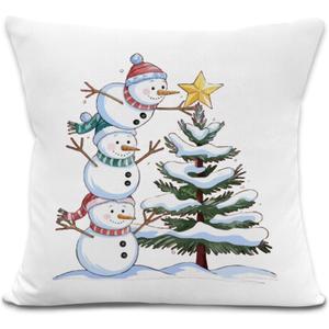 Christmas Snowman Pillow Covers 18x18 Inches, Winter Farmhouse Xmas Decorative Pillowcase Cases, Cozy Snowman Christmas Tree Throw Pillow Covers for Couch Sofa Bed Home Room Decor