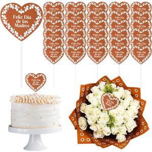 Weysat 30 Pcs Mother's Day Cake Toppers Feliz Da De Las Madres Flower Bouquet Topper Cupcake Picks Mexican Happy Mothers Day Cake Decorations Fiesta Party Supplies for Mama Birthday
