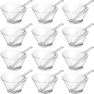 Sawysine 24 Pcs Plastic Clear Serving Bowls with Kitchen Plastic Scoops Salad Serving Bowls Popcorn Scoops Angled Candy Container for Salad Cooking Parties, 210 ml