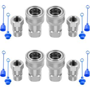 Cplbrb 3/ 8'' Ag ISO 7241-B Hydraulic Quick Connect Coupler Set, Heavy-Duty Carbon Steel Coupling Fittings with 3/ 8'' Body and Dust Cap-4 Sets