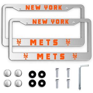 2 Packs License Plate Frames for Mets, Silver License Plate Covers, Universal Aluminum Tag Frame Holder for Front and Rear Car Tags (BlackLE)
