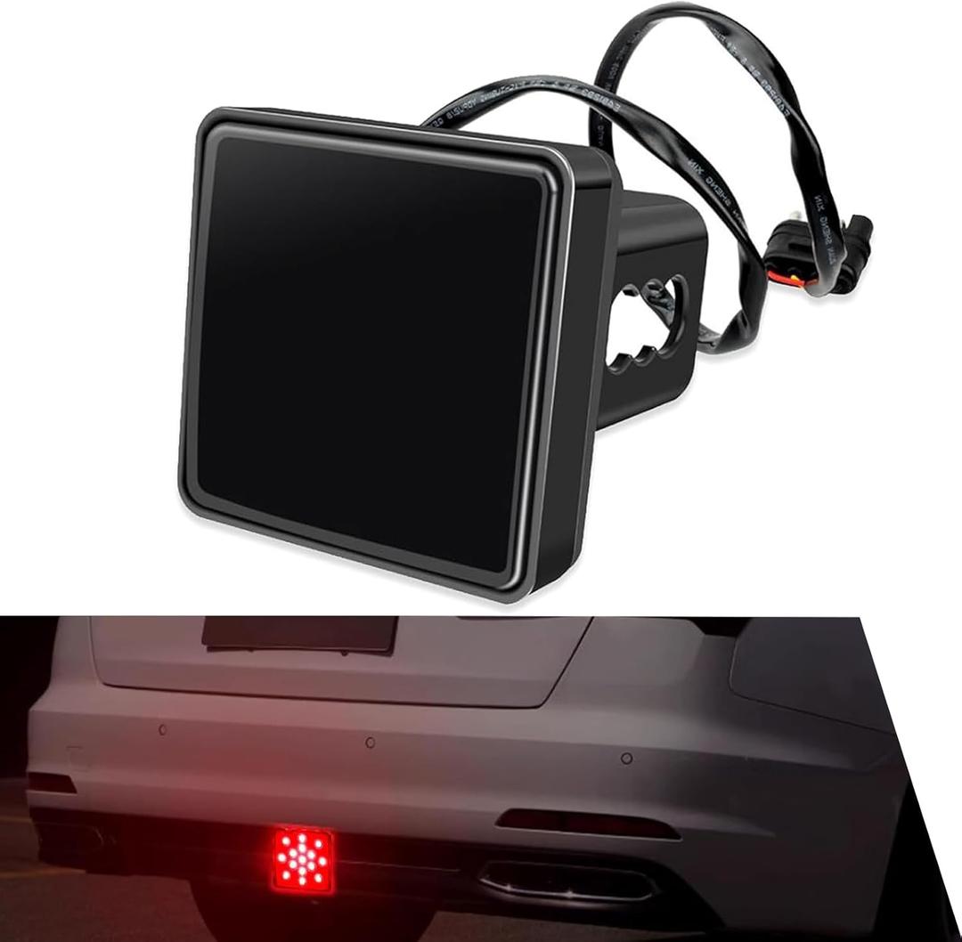 1 PC Brake Light Trailer Hitch Cover, Car Lens Square Reverse LED Tail Light, Car Exterior Light Accessories, Universal for Most Cars (Black)