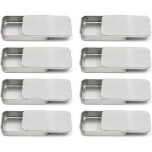 MY MIRONEY 3.1" x 2" x 0.6" Metal Slide Top Tin Containers for Candies Jewelry Crafts Pills Survival Kit Pack of 8