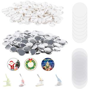 500 Sets 32mm/1.25 Inch Button Making Supplies - Round Badge Parts for Button Maker Machine Including Plastic Pin Back Cover, Metal Covers, Blank Paper and Clear Plastic Film