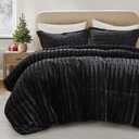 Madison Park Faux Fur Reversible Comforter Set, Down Alternative Filling, Modern Quilted Bedding Black