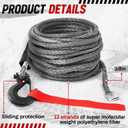 Synthetic Winch Rope Kit 3/8 x 50 ft Winch Line with 13,348 Pounds Bearing Load, 3/8 Forged Hook with Protecting Sleeve Rubber Stopper Safety Pull Strap Cable Replace Kit for ATV UTV Vehicle